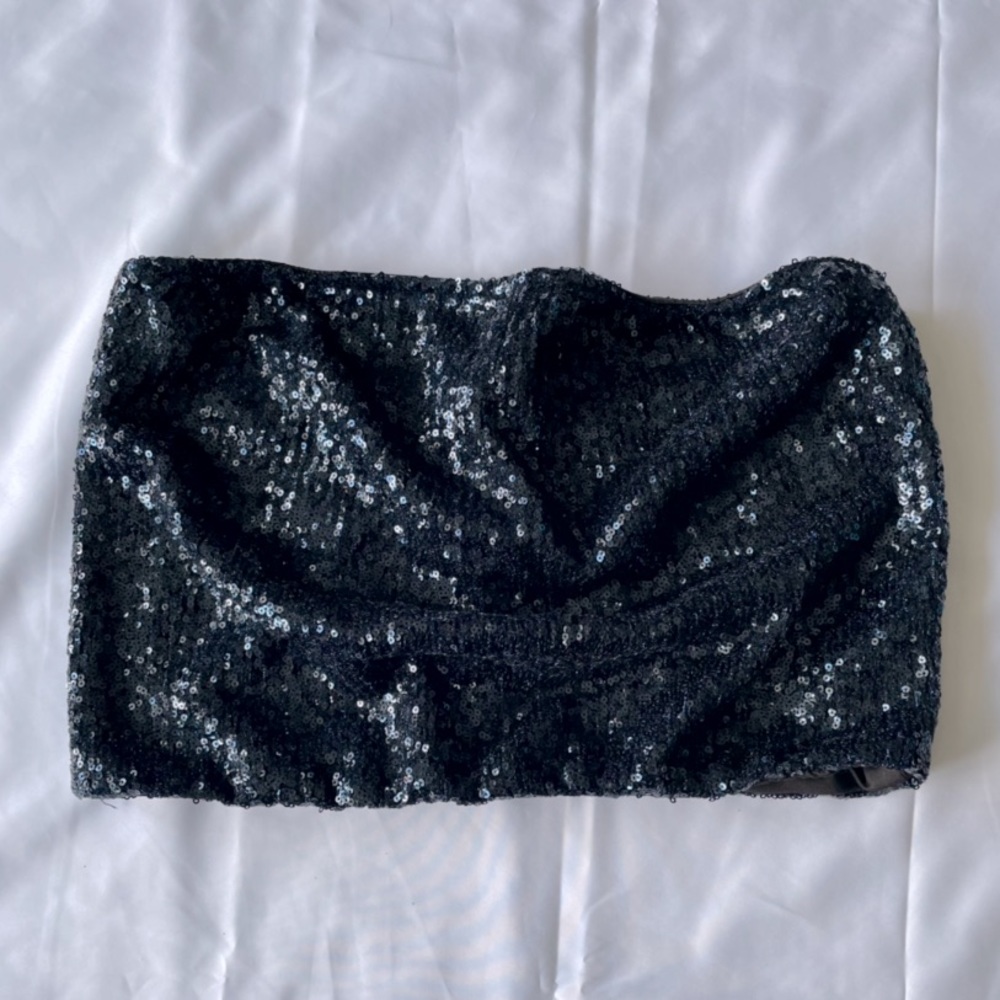 Forever21 Sequins Navy Blue Tube Top - Picture 1 of 3